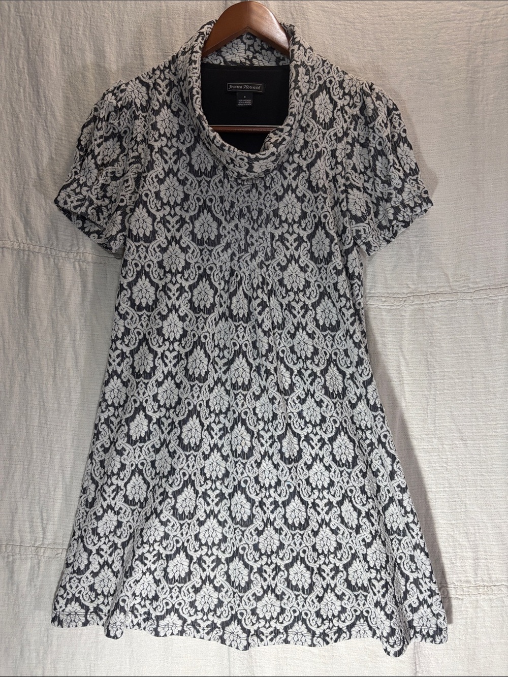Jessica Howard Black and White Jacquard Floral Lace-Pattern Midi Dress tapestry
